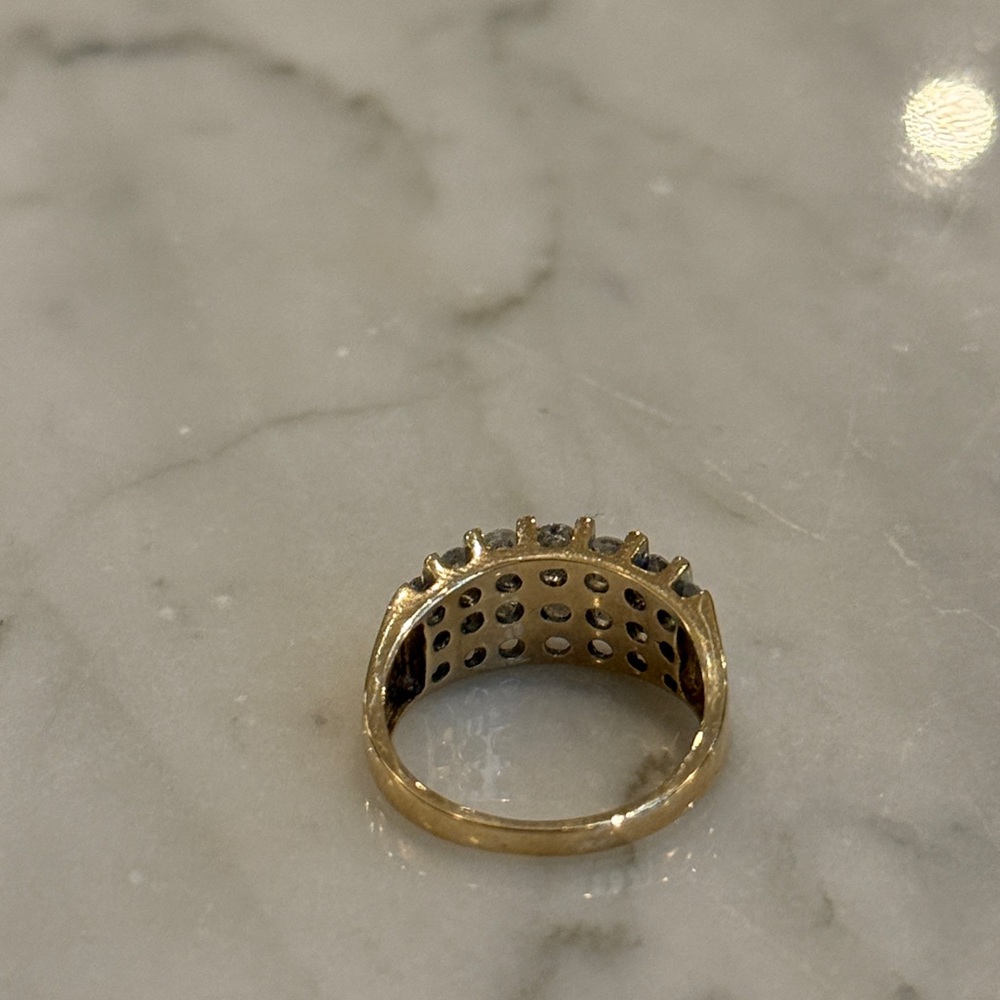 10k GOLD & DIAMOND Three-Row Cluster Band Ring, Yellow Circa 1980s–90s - Picture 5 of 8
